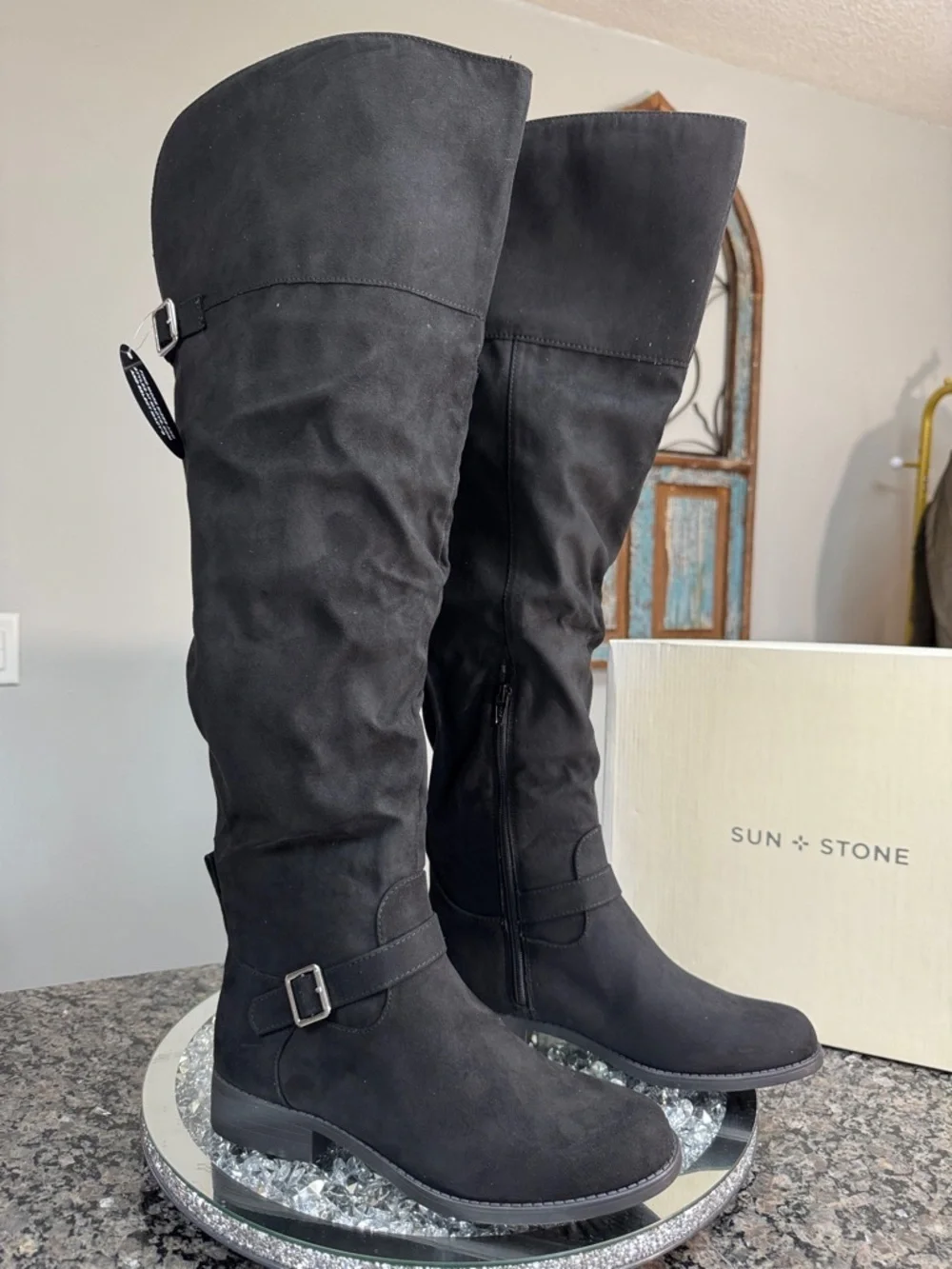 Sun + Stone Black over the Knee-High Casual Boots NEW 8.5 wide calf